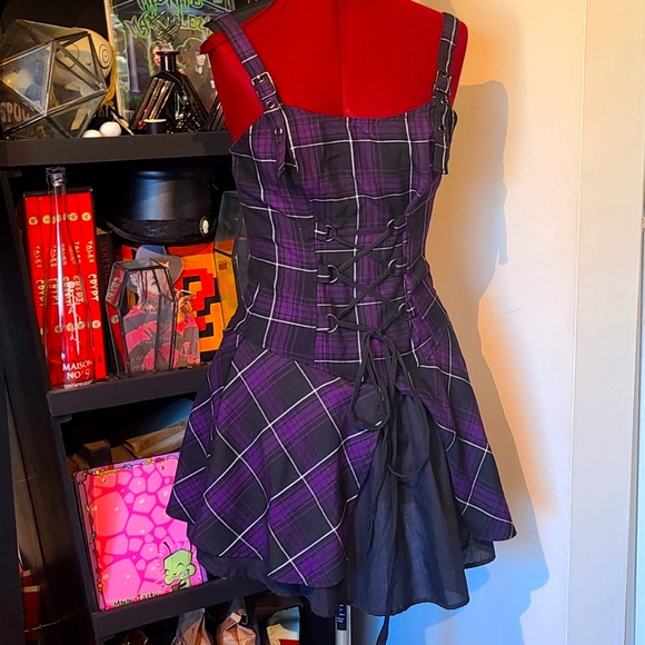 Lip Service Dresses & Skirts - Purple Plaid Corset-Back Skater Dress